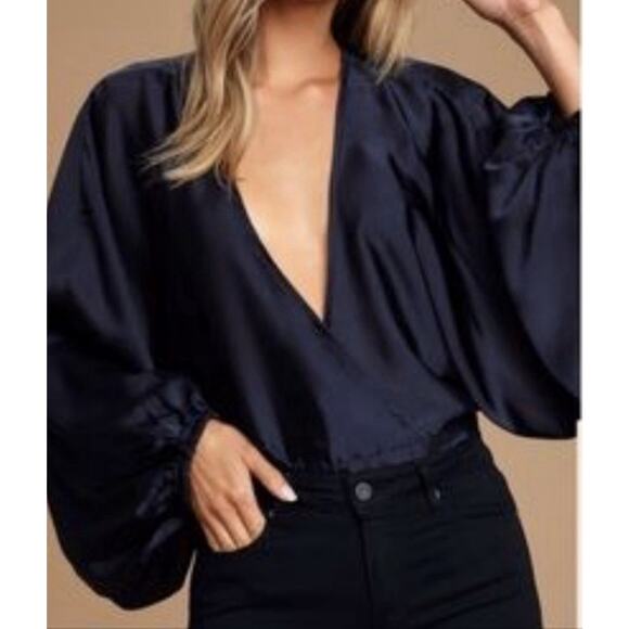 NWT Free People Womens Midnight Vibes Blouse XS Satiny Cropped‎ Boho Indigo Blue - Picture 1 of 16